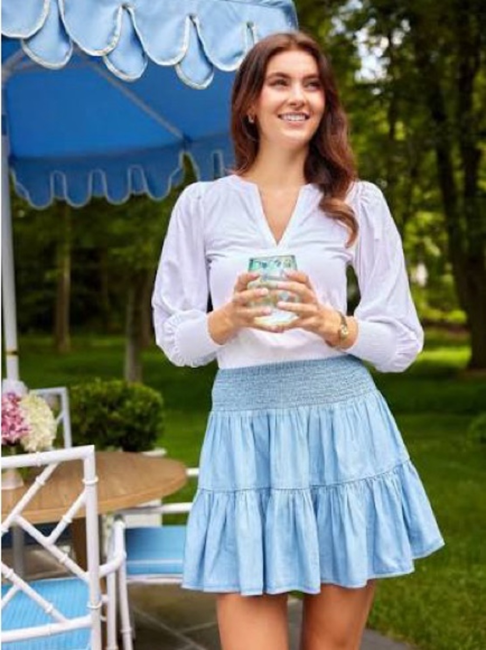 Elan Light Blue Smocked Tiered Mini Skirt